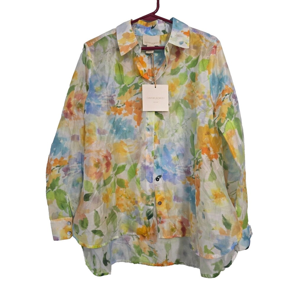 Cynthia Rowley Size 1X Womens Top Floral Sheer Button Up Blouse NWT